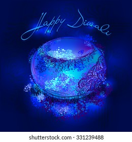 Vector  illustration of burning diya on Diwali Holiday for Indian festival