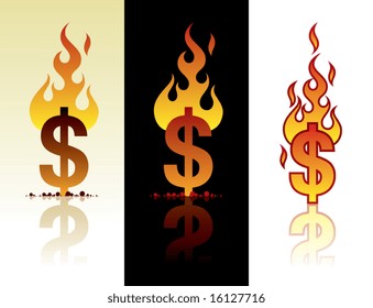 Vector illustration of a burning dollar sign.