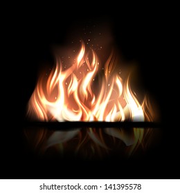 Vector illustration of burning fire on a black background