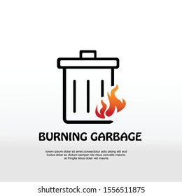 Vector illustration of burning flaming trash can,garbage burning icon logo