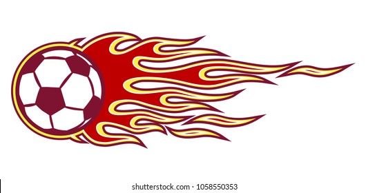 Vector illustration of burning football soccer ball icon with hot rod flames. Ideal for sticker, decal, sport logo design element and any kind of decoration.