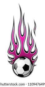 Vector illustration of burning football soccer ball icon with hot rod flames. Ideal for sticker, decal, sport logo design element and any kind of decoration.