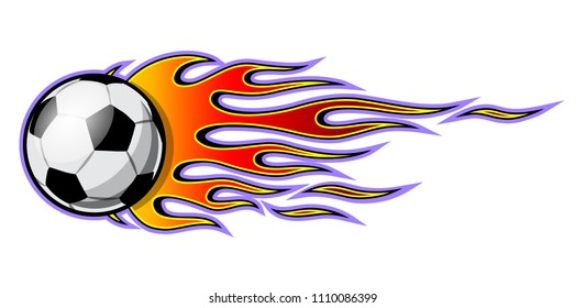 Vector illustration of burning football soccer ball icon with hot rod flames. Ideal for sticker, decal, sport logo design element and any kind of decoration.