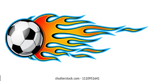 Vector illustration of burning football soccer ball icon with hot rod flames. Ideal for sticker, decal, sport logo design element and any kind of decoration.