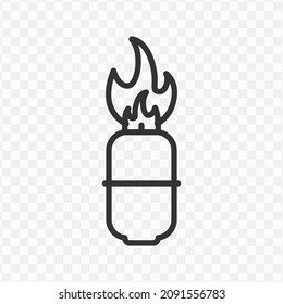 Vector illustration of burning gas cylinder icon in dark color and transparent background(png).