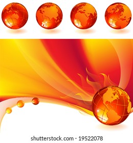 vector illustration - burning globe on a red abstract background