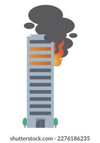 Ilustración vectorial de un edificio de apartamentos de altura en llamas