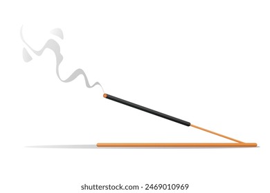 Vector illustration of burning incense stick for spa and wellness procedure. 