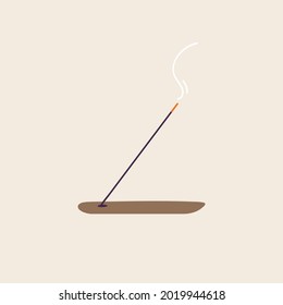 Vector illustration of burning joss stick. Wooden incense stick holder. Cosmetic procedure aromatherapy