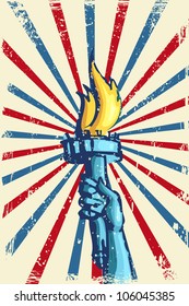 vector illustration of burning lamp on striped American flag backdrop
