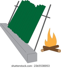 Vektorgrafik von Brenning "Lemang" Glutinous Reis in Bambus gekocht mit Feuerholz. Traditionell Malaysia während Hari Raya. 