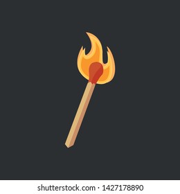 Vector illustration of a burning match in cartoon style