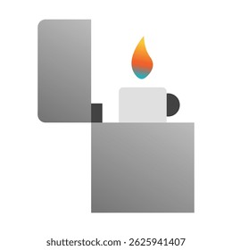 Vector illustration of a burning match. Vector illustration of a gas lighter. Gas lighter icon in flat style