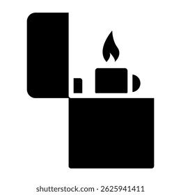 Vector illustration of a burning match. Vector illustration of a gas lighter. Gas lighter icon vector. Silhouette of gas lighter