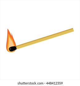 Vector illustration burning match stick isolated on whit background. Burn match icon