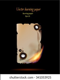 Vector illustration of a burning paper with burnt holes in white paper.