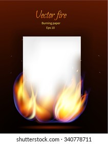  Vector Illustration of burning paper. Realistic fire.