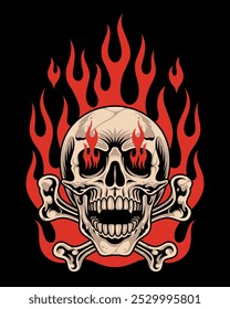 Vector illustration of a burning skull