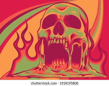 Vector illustration of burning skull with flames