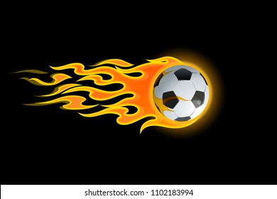 Vector illustration of burning soccer ball on black background