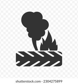 Vector illustration of burning tires icon in dark color and transparent background(png).