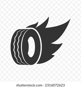 Ilustración vectorial del icono de quema de neumáticos en color oscuro y fondo transparente (PNG).