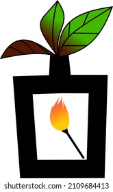 vector illustration of a burning tree, depicting a burning tree at the roots