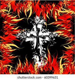 vector illustration of burninging cross