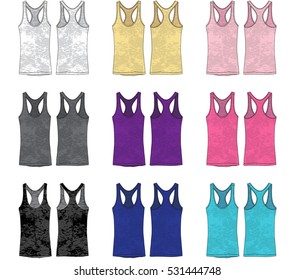 Vector Illustration of Burnout style Women's Racer back tank tops.