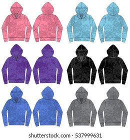 Vector Illustration of Burnout/Slub style Pullover Hoodies in various colors