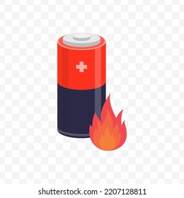 Vector illustration of burnt battery icon sign and symbol. colored icons for website design .Simple design on transparent background (PNG).