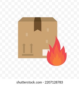 Vector illustration of burnt box icon sign and symbol. colored icons for website design .Simple design on transparent background (PNG).