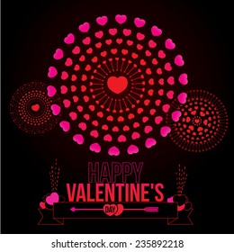 Vector illustration of bursting heart fireworks. Happy Valentine's Day  theme.