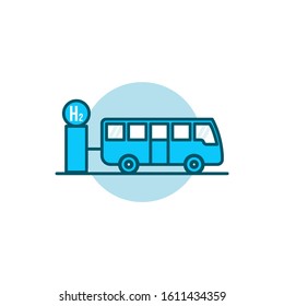 Vector Illustration of Bus charging Hydrogen. Renewable Fuel.
