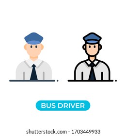 Vector illustration bus driver avatar icon use 2 variations with flat and lineal color design style