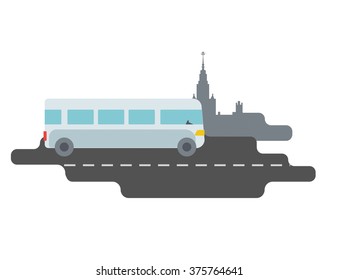 Vector illustration of the bus goes on the road in Moscow
