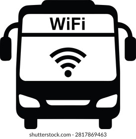Vector illustration of a bus icon featuring a WiFi symbol, representing public transportation with available wireless internet connection service.