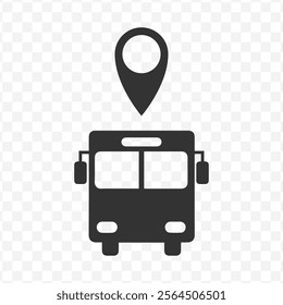 Vector illustration of bus location icon in dark color and transparent background(PNG).