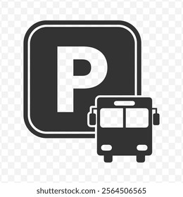 Vector illustration of bus parking icon in dark color and transparent background(PNG).