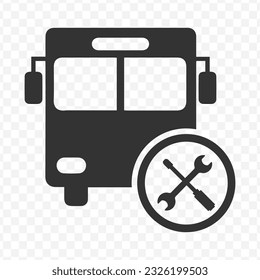 Ilustración vectorial del icono del taller de reparación de autobuses en color oscuro y fondo transparente (PNG).