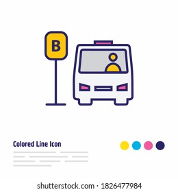 Vector illustration of bus station icon colored line. Beautiful transportation element also can be used as autobus icon element.