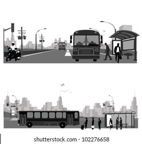 Vector Illustration: Bus station.Public transportation