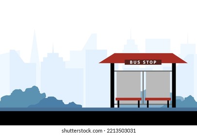 vector illustration of bus stop with city buildings on the background best for town landscape