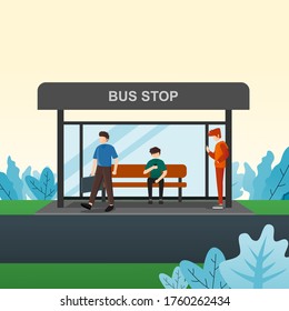 ilustración vectorial de una parada de autobús con un tema colorido