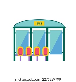 Vector Illustration of Bus Stop with Seats isolated on white background. Flat Design Style.