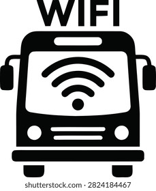 Vector illustration of a bus with a WiFi signal icon inside, representing public transportation with internet access, isolated on white background.