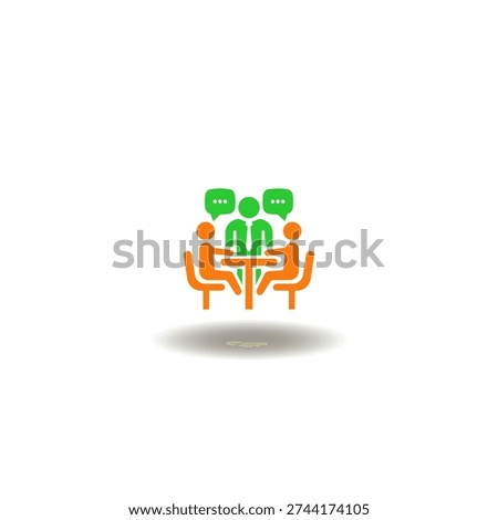 Vector illustration of buseness persons or partners meeting on the table and speech bubbles. Symbol of advisory abroad.