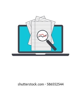 Vector illustration of business analysis report with laptop computer