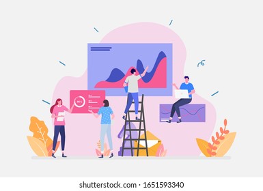 Vector Illustration, Business Analytics Concept, Showing Employee Checking Company Profit Chart, Suitable for landing page, UI, web, App intro card, and others