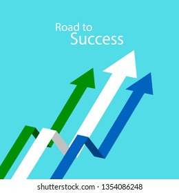 Vector illustration of business arrow target direction. Road to success concept. Finance growth vision stretching rising up. Chart increase profit. Return on investment ROI. Flat banner style.